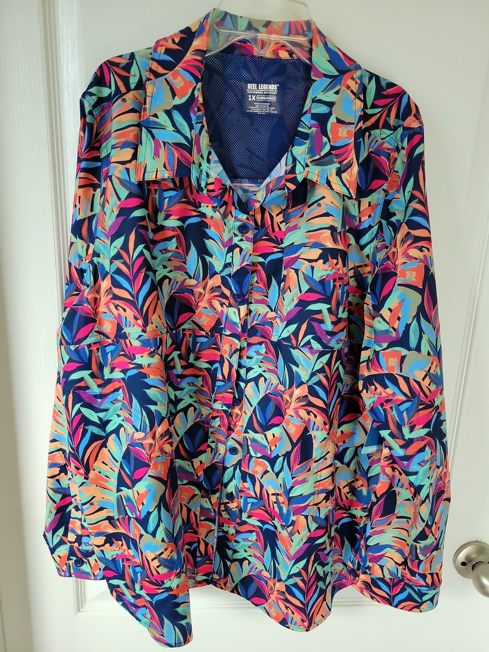 Reel Legends Women's Tropical Button-Up Shirt Multi ColorSize 1x UPF Quick Dry